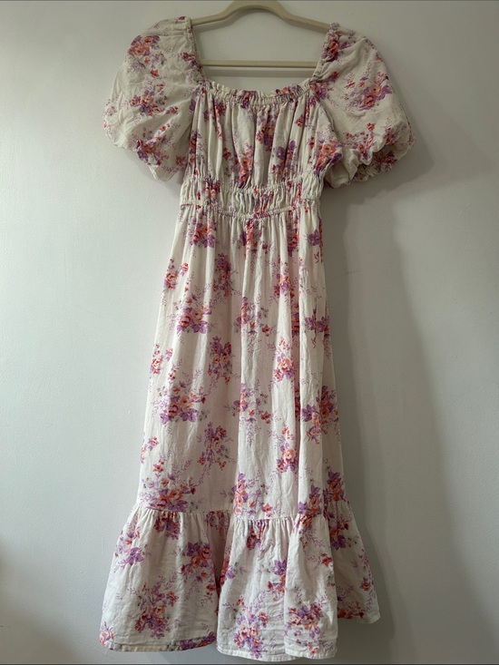 Dizzy Lizzy Dresses & Skirts - Dizzy Lizzy Dress Floral Puff-Sleeve Smocked Waist Ruffle Tier Hem Cottage Midi